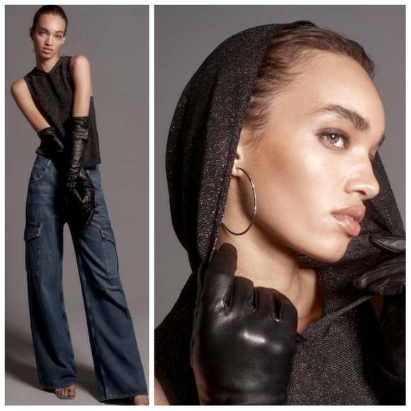 NWT Pilcro Anthropologie Metallic Hooded Sleeveless Sweater Top Small - Picture 2 of 7